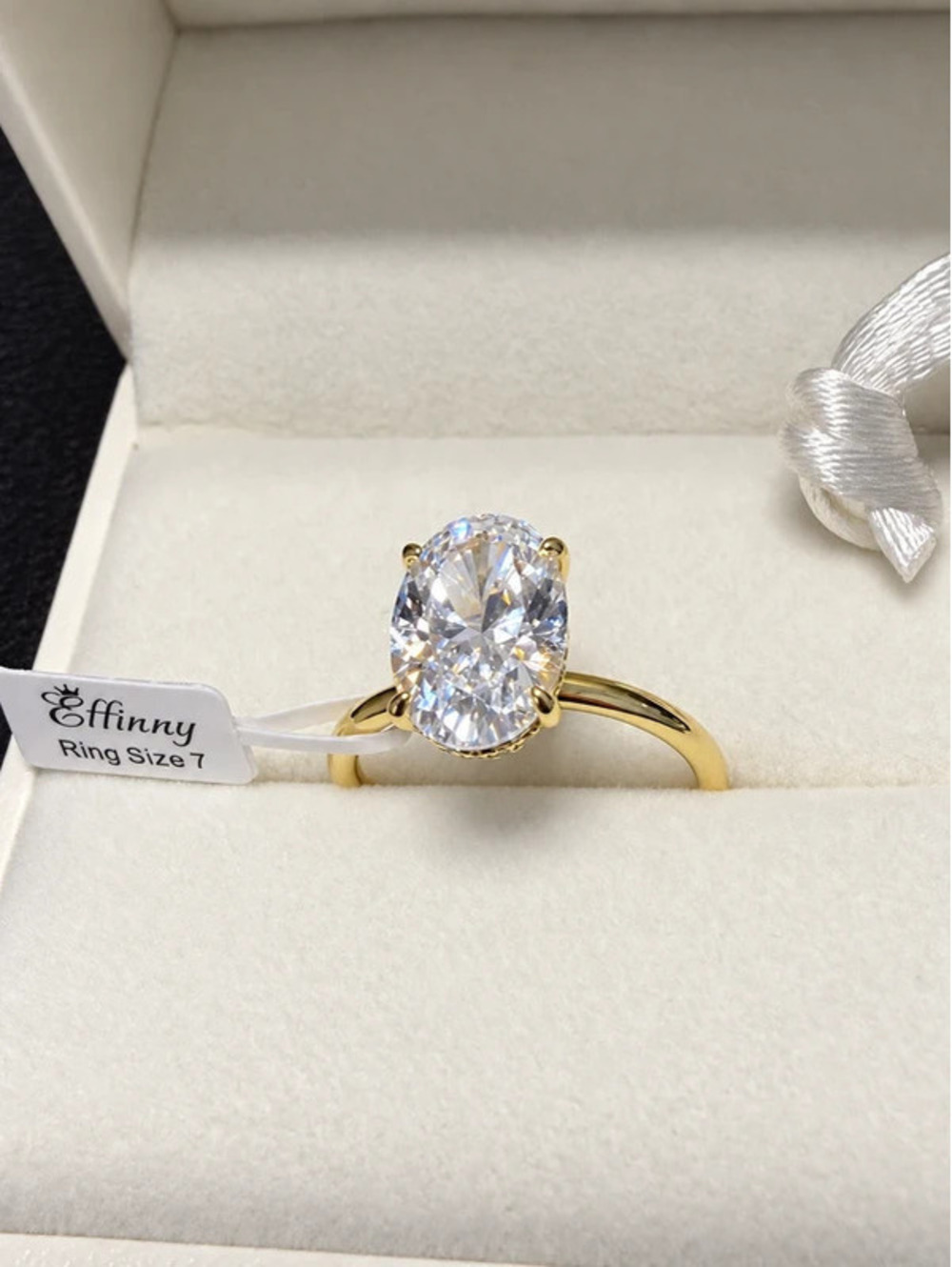 #803 Effinny 3.5 CT Oval Simulated Diamond Gold-Tone S925 Ring Size 7